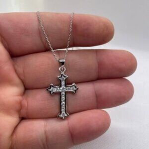 Cross pendant necklace lab created diamonds 925 sterling silver